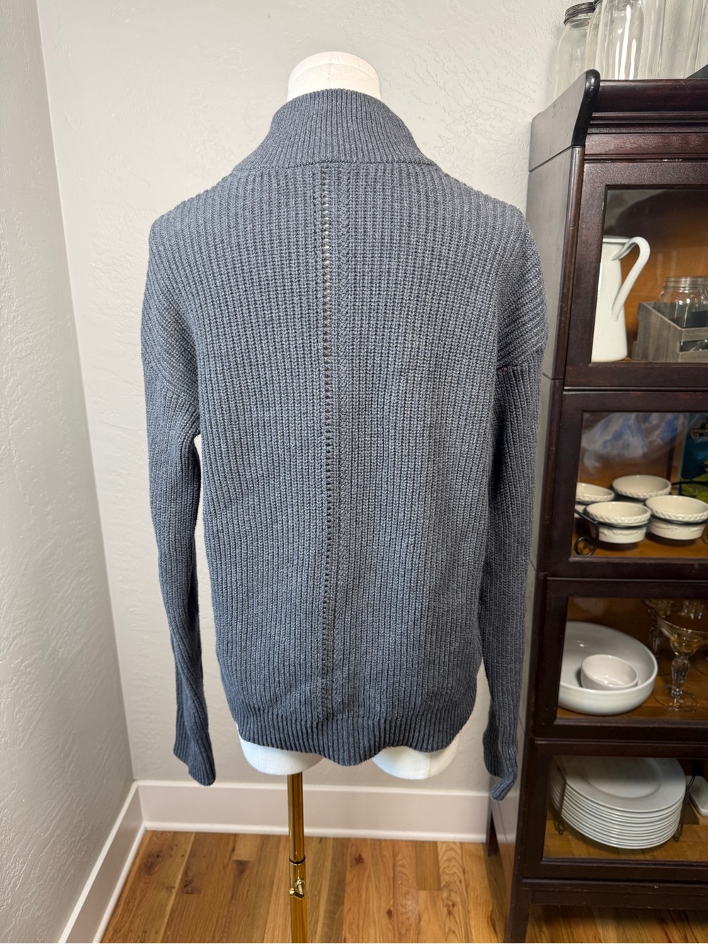 Pact Organic Cotton Ribbed Henley Mock Neck Sweater Gray Size M - Picture 2 of 8